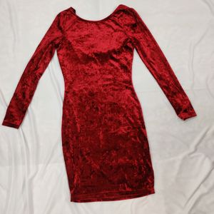 Velvet Wine Colour Bodycon Dress