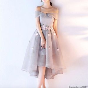 A-Line Off-Shoulder High-Low Gray Organza Prom Dre