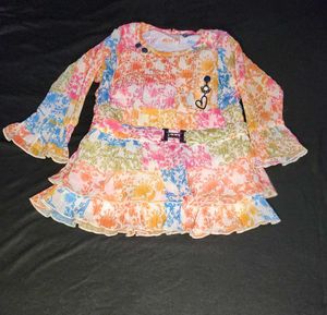 Cute Colorful top with white stretchable pant