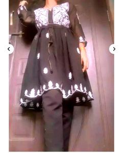 Black Embroidered Boho Tunic Dress Of Size S