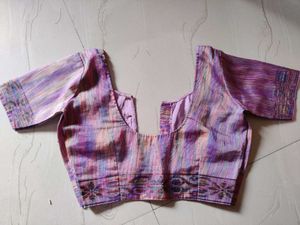 Purple Striped Saree with Blouse