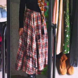 Vintage Plaid Midi Skirt