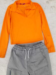 Cargo Jeans + Orange Top Combo
