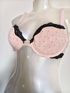 Cute Pink &amp; Black Lace Bra 34C