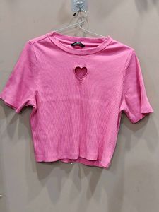 Pink Heart Cutout Crop Top