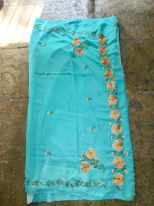 Teal Embroidered Saree