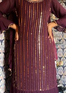 Elegant Purple Sequin Kurta Set