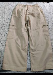 Beige Wide Leg Cargo Pants