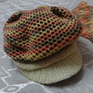 Knitted Beret Hat and Scarf Set