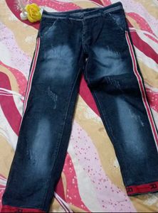 Stylish Jeans with Red Stripe