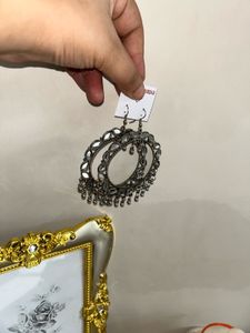 Mirror Detail Silver Tone Dangle Earrings