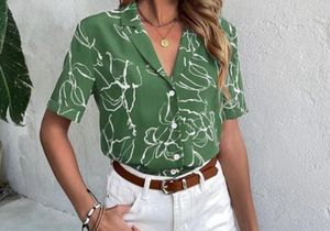 Green Floral Print Crop Shirt