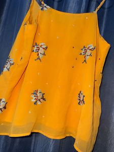 Vibrant Mustard Yellow Embroidered Sleeveless Top