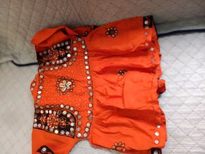 Orange Mirror Work Dress For Navratri Kediyu