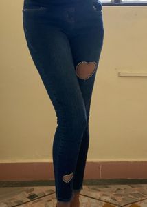 Heart Diamond Cut Out Denim