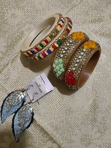 Multicolour Kangan And Earrings