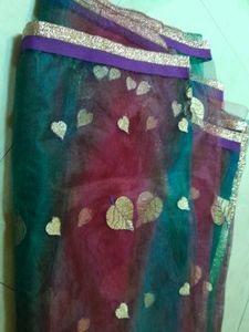 Net Saree Multicolour Shiny With Blouse