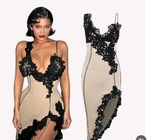 Slit Front Cut Dress With Black Lace Work