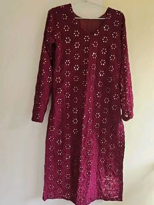 Maroon Embroidered Kurti