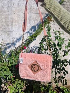 Furry Sling Bag In Pink Color