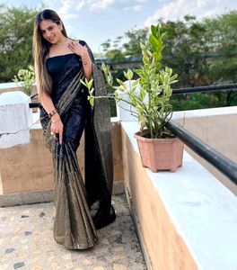 Black And Golden Sequence Work Saree
