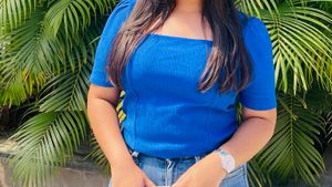 Blue Puff Sleeve Top square neck