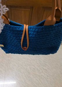 Blue Crochet Tote Bag