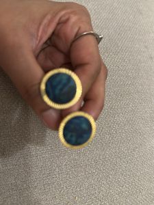 Blue cufflinks with golden border