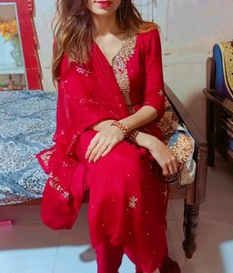 Red Matirial Stich Full Drees