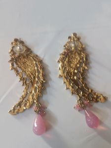Pink &amp; Gold Statement Earrings