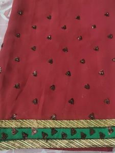 Dark Mauve Color Saree With Green Border