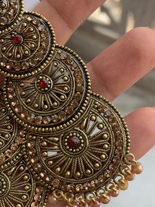 Golden Ethnic Dangle Earrings