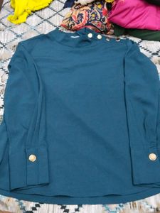 Stylish Teal Button-Detail Top