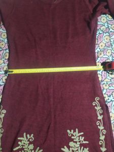 Burgundy Embroidered winter Kurta with ponchoo