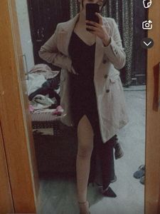 Cute And Elegant Long Coat In Nude Colour