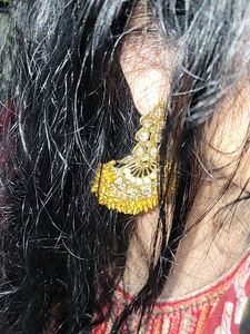 Elegant Gold-tone Chandbali Earrings diamond yello