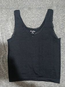 Black Lace Trim Tank Top
