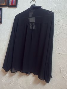 Zara Black ruffled  Pleated sleeve Blouse