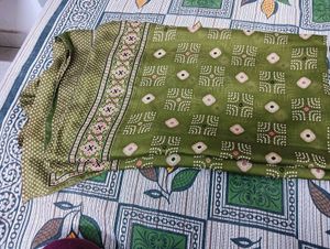 Olive Green Bandhani Print Saree