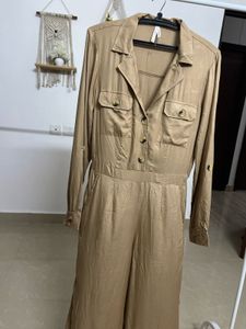 Tan Khaki High Waist  Linen jumpsuit
