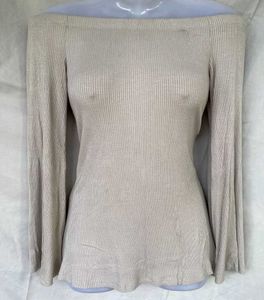 Beige Off-Shoulder Long Sleeve Top