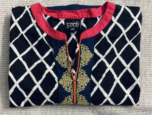 SOCH - Ethnic Golden Embroidered Blue Kurta
