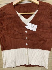 Brown &amp; Cream Layered Cardigan - Size S/M