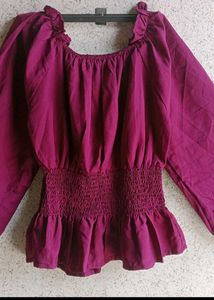 Purple Bardot Clinched Waist Top😍💜💜
