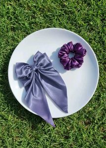 Chic Purple Satin Hair Bow &amp; Scrunchie Duo