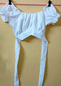 White Crop Top With Back Bow
