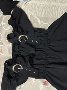Black Belted Ruffle Top