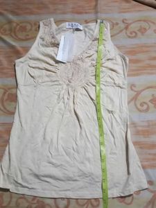 LARS Cream Embellished Tank Top