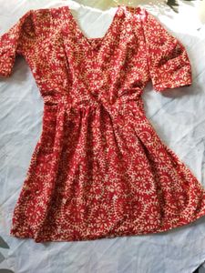 Red &amp; Beige Printed Dress