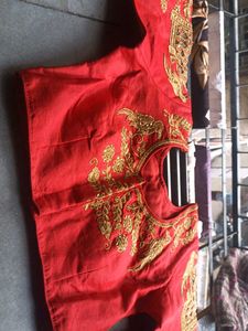 Red & Gold Embroidered Blouse For Bridal